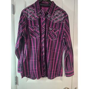 Woman's Pearl Snap Rodeo/Western Shirt Cowgirl Hardware w/rhinestones Size Large